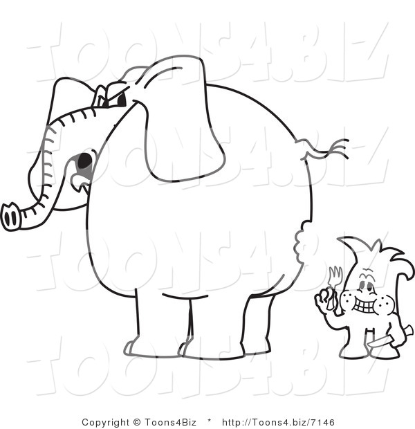 Vector Illustration of a Cartoon Character Outline so Hungry Hes Eating an Elephant