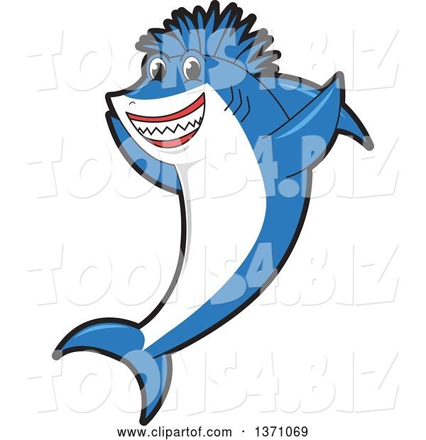 Vector Illustration of a Cartoon Cheering Shark School Mascot with a Mohawk