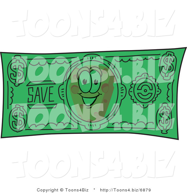 Vector Illustration of a Cartoon Cheese Mascot Dollar Bill - Royalty Free Vector Illustration