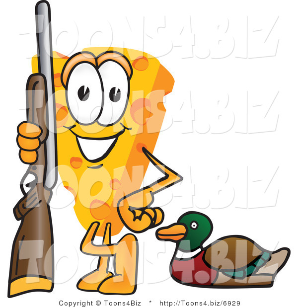 Vector Illustration of a Cartoon Cheese Mascot Duck Hunting - Royalty Free Vector Illustration