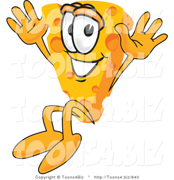 Vector Illustration of a Cartoon Cheese Mascot Jumping