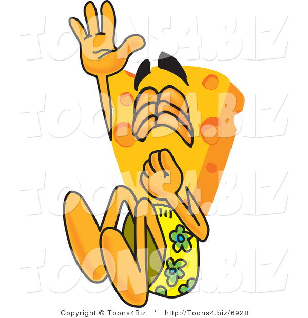 Vector Illustration of a Cartoon Cheese Mascot Jumping into a Pool - Royalty Free Vector Illustration