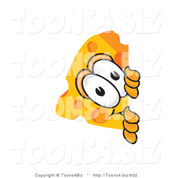 Vector Illustration of a Cartoon Cheese Mascot Peeking Around a Corner