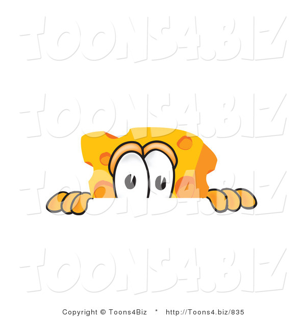 Vector Illustration of a Cartoon Cheese Mascot Peeking over a Surface