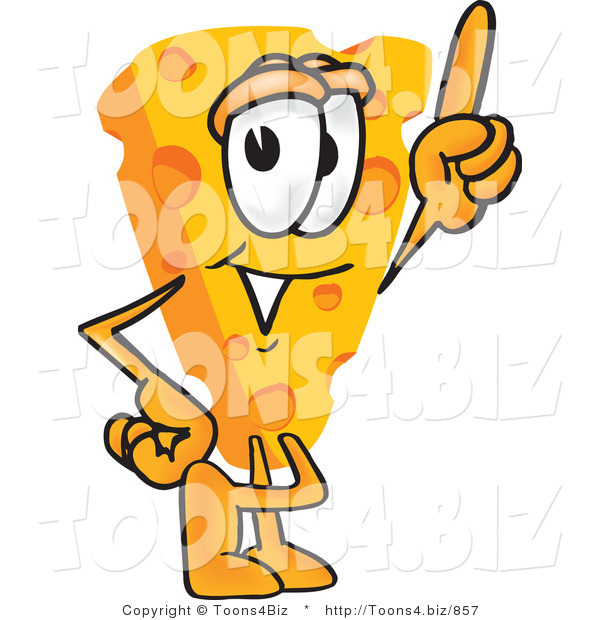 Vector Illustration of a Cartoon Cheese Mascot Pointing Upwards
