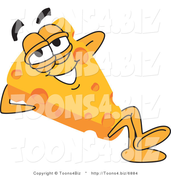 Vector Illustration of a Cartoon Cheese Mascot Relaxing - Royalty Free Vector Illustration
