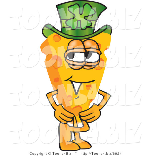 Vector Illustration of a Cartoon Cheese Mascot Wearing a Leprechaun Hat - Royalty Free Vector Illustration