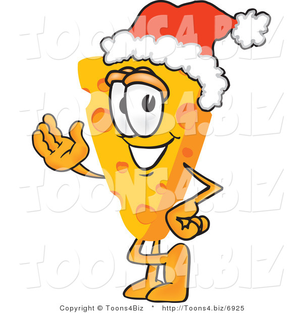 Vector Illustration of a Cartoon Cheese Mascot Wearing a Santa Hat - Royalty Free Vector Illustration