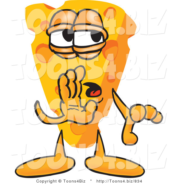 Vector Illustration of a Cartoon Cheese Mascot Whispering a Secret