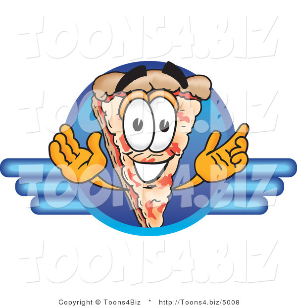 Vector Illustration of a Cartoon Cheese Pizza Mascot on a Blue Business Logo