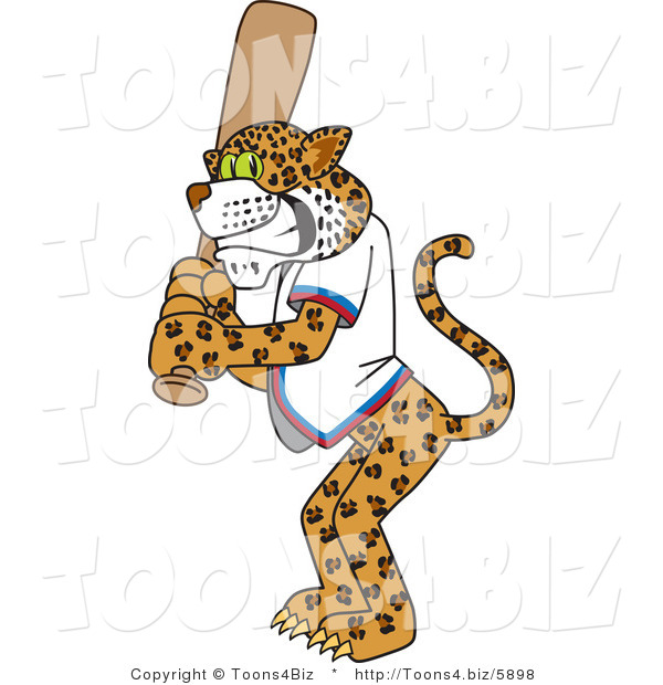 Vector Illustration of a Cartoon Cheetah Mascot Batting