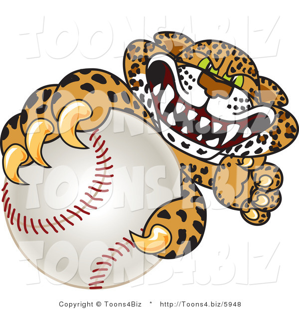 Vector Illustration of a Cartoon Cheetah Mascot Grabbing a Baseball