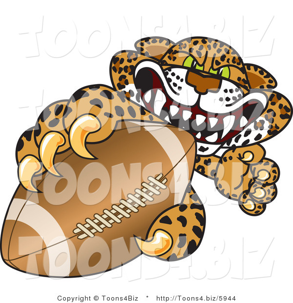 Vector Illustration of a Cartoon Cheetah Mascot Grabbing a Football