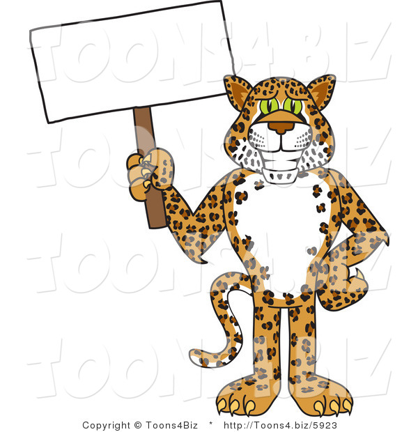 Vector Illustration of a Cartoon Cheetah Mascot Holding a Blank Sign