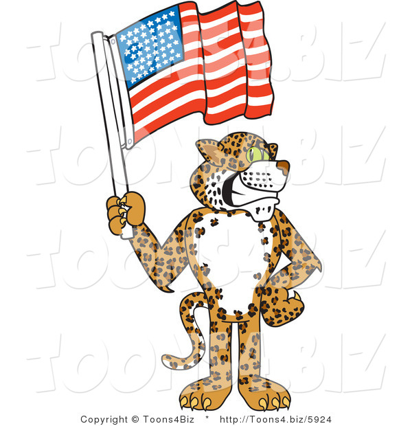 Vector Illustration of a Cartoon Cheetah Mascot Holding an American Flag