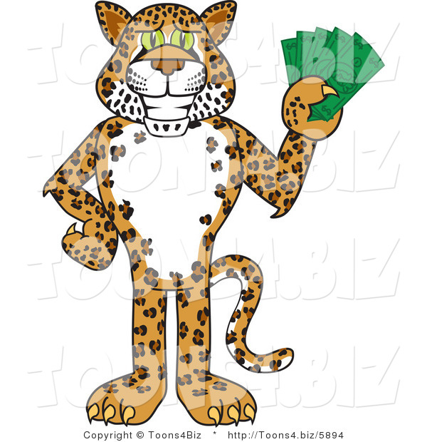Vector Illustration of a Cartoon Cheetah Mascot Holding Money