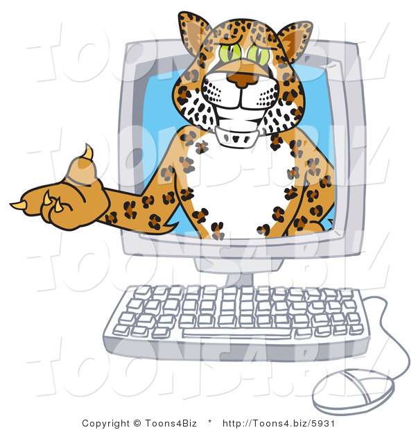 Vector Illustration of a Cartoon Cheetah Mascot in a Computer