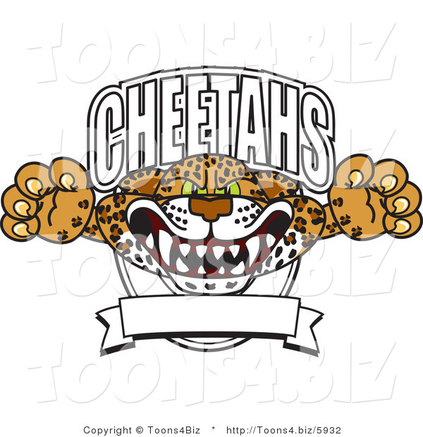 Vector Illustration of a Cartoon Cheetah Mascot Lurching out of a Banner