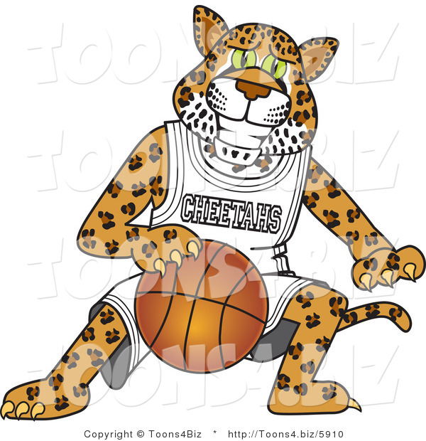 Vector Illustration of a Cartoon Cheetah Mascot Playing Basketball