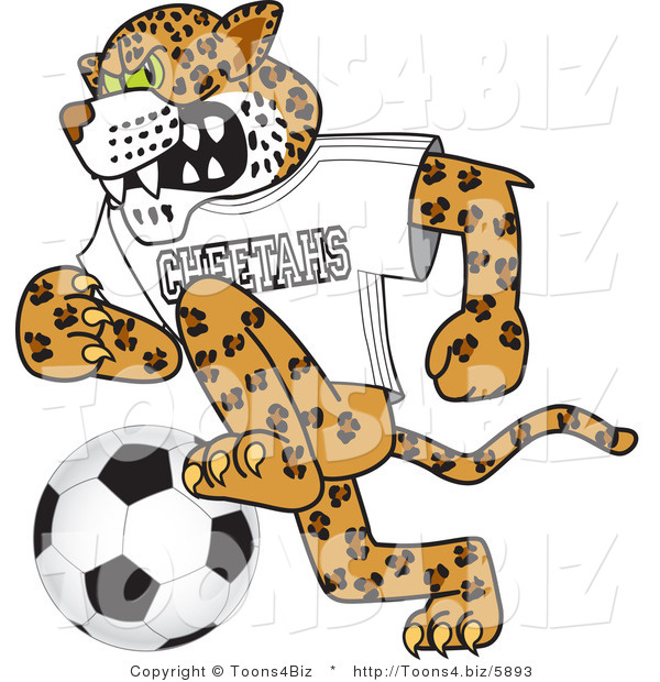 Vector Illustration of a Cartoon Cheetah Mascot Playing Soccer