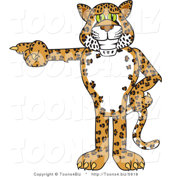 Vector Illustration of a Cartoon Cheetah Mascot Pointing Left