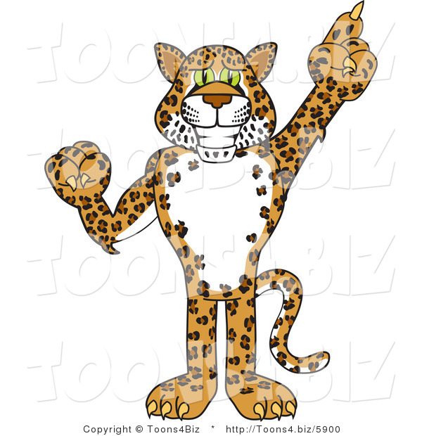Vector Illustration of a Cartoon Cheetah Mascot Pointing up