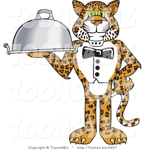Vector Illustration of a Cartoon Cheetah Mascot Serving a Platter