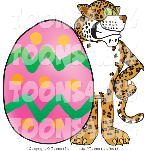 Vector Illustration of a Cartoon Cheetah Mascot with an Easter Egg