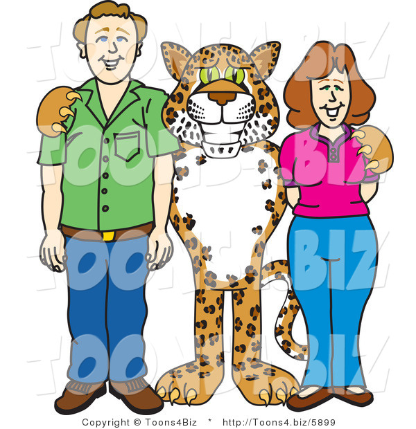 Vector Illustration of a Cartoon Cheetah Mascot with Teachers or Parents