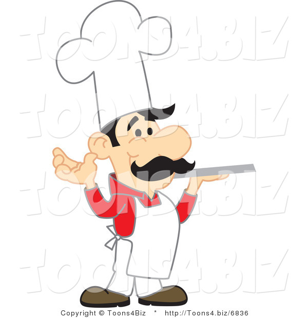 Vector Illustration of a Cartoon Chef Mascot in a Red Shirt, Holding a Platter