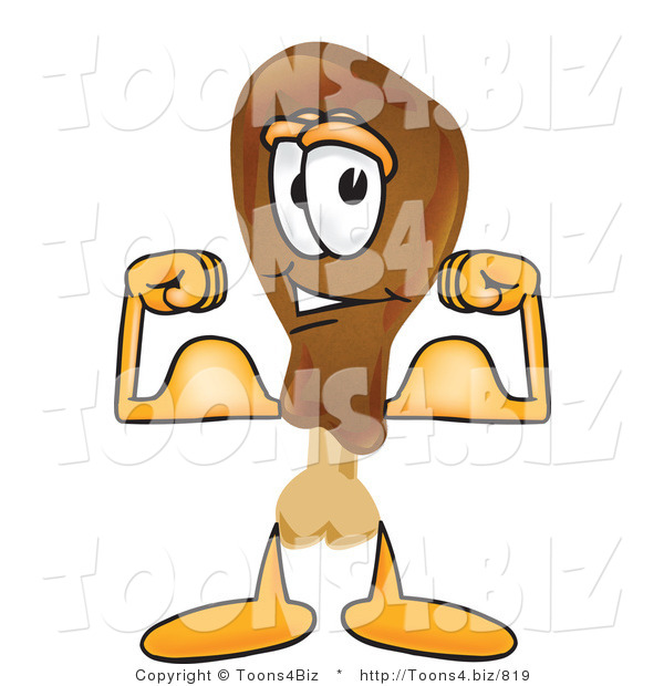 Vector Illustration of a Cartoon Chicken Drumstick Mascot Flexing His Arm Muscles