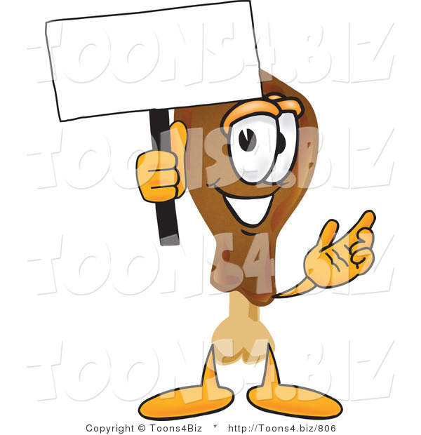 Vector Illustration of a Cartoon Chicken Drumstick Mascot Holding a Blank Sign