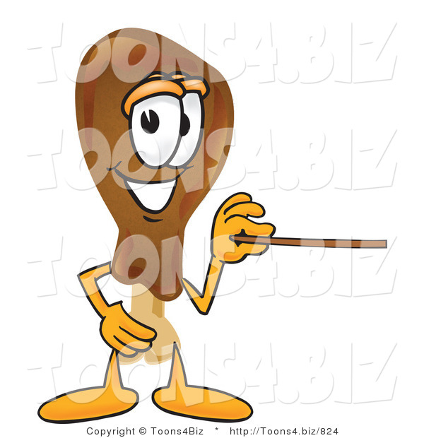 Vector Illustration of a Cartoon Chicken Drumstick Mascot Holding a Pointer Stick