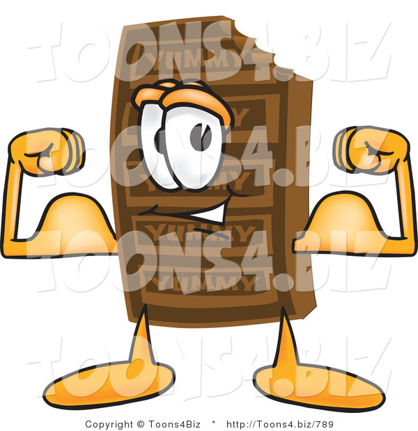 Vector Illustration of a Cartoon Chocolate Mascot Flexing His Arm Muscles