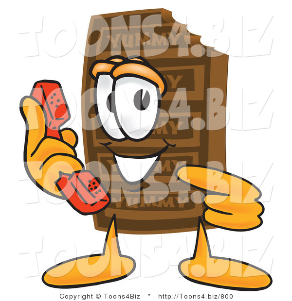 Vector Illustration of a Cartoon Chocolate Mascot Holding a Telephone