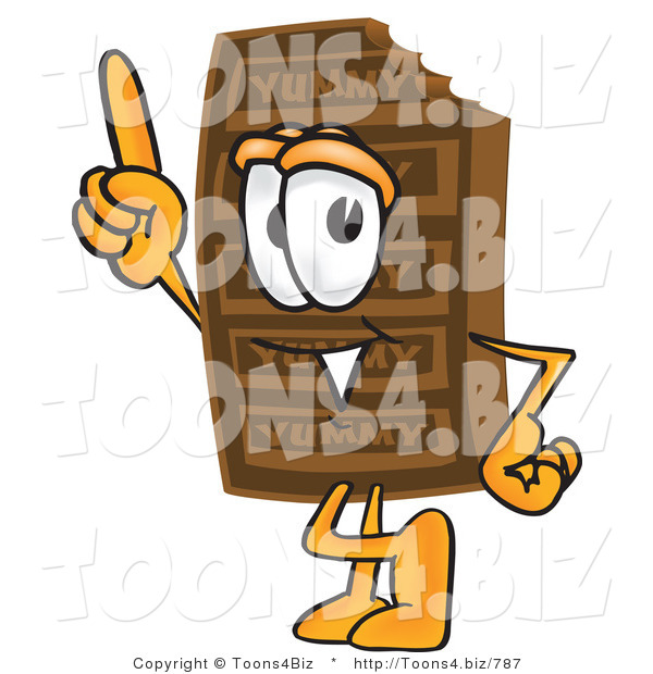 Vector Illustration of a Cartoon Chocolate Mascot Pointing Upwards