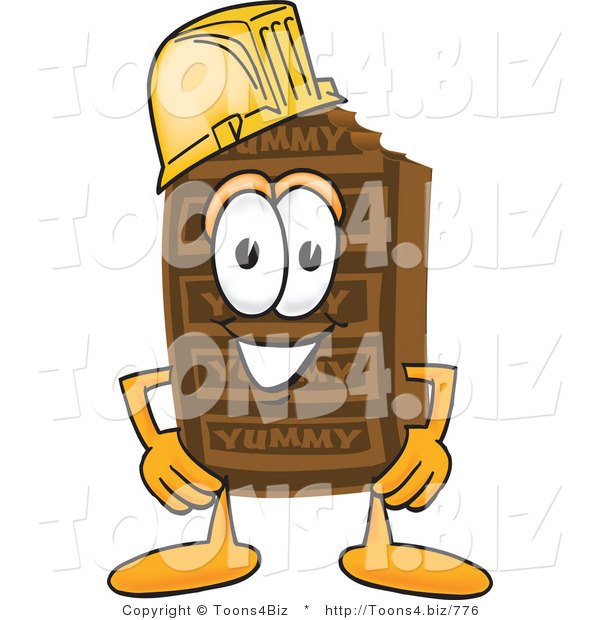 Vector Illustration of a Cartoon Chocolate Mascot Wearing a Hardhat Helmet