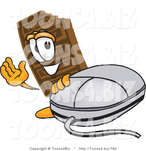 Vector Illustration of a Cartoon Chocolate Mascot with a Computer Mouse