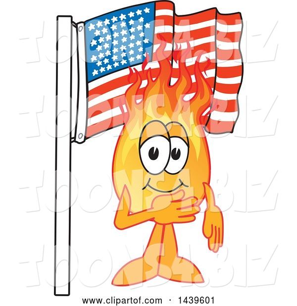 Vector Illustration of a Cartoon Comet Mascot Pledging Allegiance to the American Flag