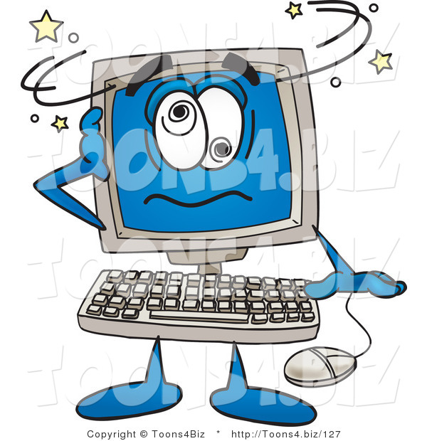 Vector Illustration of a Cartoon Computer Mascot Confused and Seeing Stars