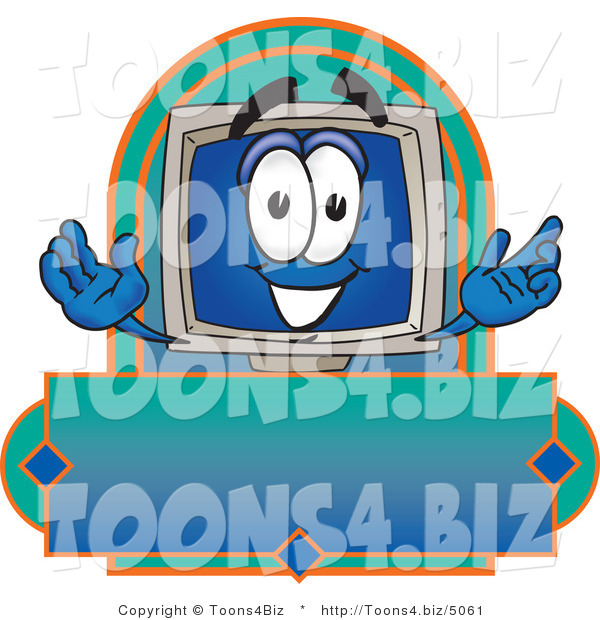 Vector Illustration of a Cartoon Computer Mascot on a Blank Label
