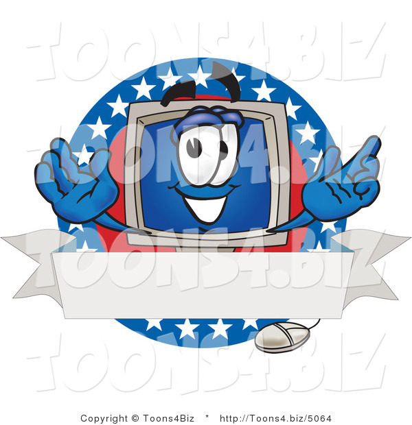Vector Illustration of a Cartoon Computer Mascot on a Blank Label with an American Theme