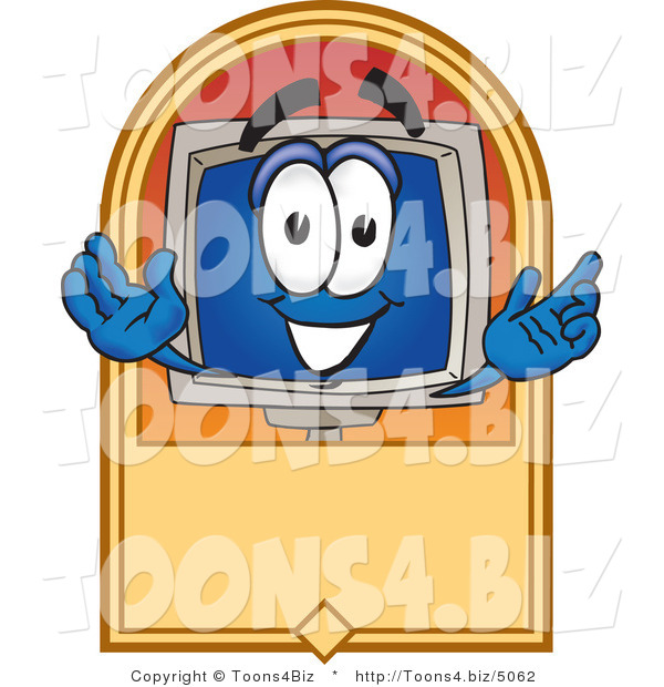 Vector Illustration of a Cartoon Computer Mascot on a Blank Tan Label