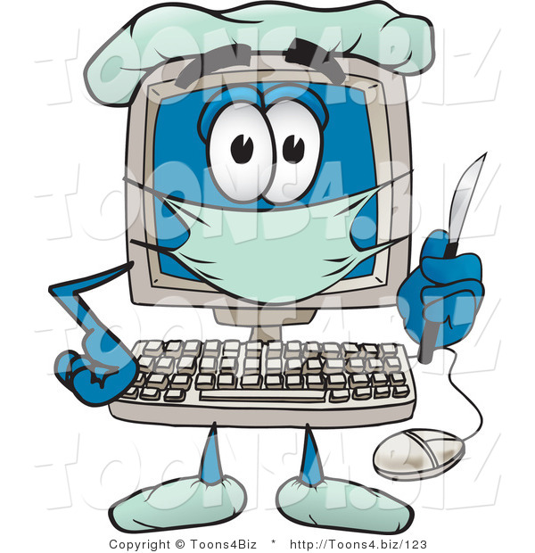 Vector Illustration of a Cartoon Computer Mascot Plastic Surgeon with a Knife