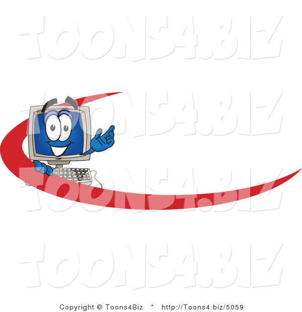Vector Illustration of a Cartoon Computer Mascot with a Red Dash on an Employee Nametag or Business Logo