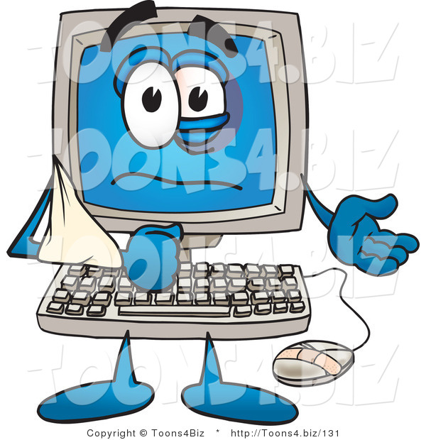Vector Illustration of a Cartoon Computer Mascot with His Arm in a Sling
