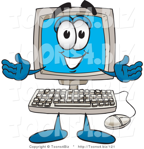 Vector Illustration of a Cartoon Computer Mascot with Welcoming Open Arms