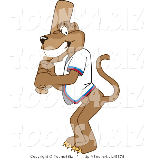 Vector Illustration of a Cartoon Cougar Mascot Character Batting