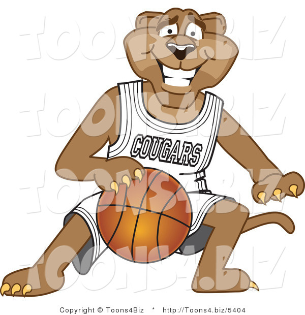 Vector Illustration of a Cartoon Cougar Mascot Character Dribbling a Basketball