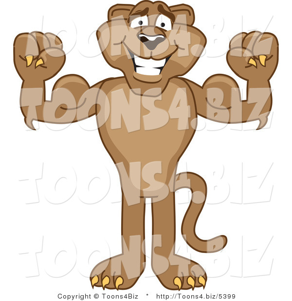 Vector Illustration of a Cartoon Cougar Mascot Character Flexing